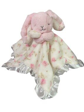 Little Me Pink Bunny Lovey Security Blanket Rattle Vintage Rose Pattern